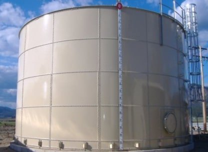 50,000 Gallon Carbon Bolted Steel Tank, Low Profile Roof - Diameter: 12' Peak Height: 56'
