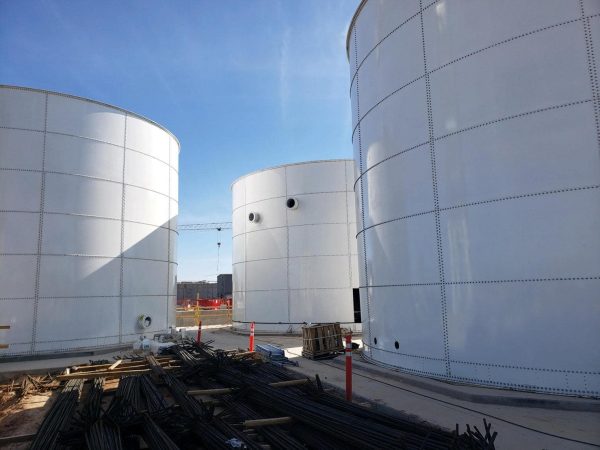 161,000 Gallon Carbon Bolted Steel Tank, Low Profile Roof - Diameter: 18' Peak Height: 80'