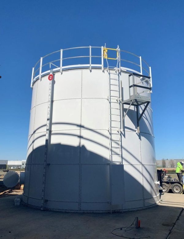 50,000 Gallon Carbon Bolted Steel Tank, Low Profile Roof - Diameter: 12' Peak Height: 56'